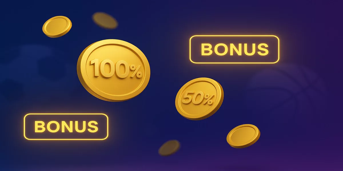 Bookmaker bonuses and promotions overview with golden coins and bonus symbols