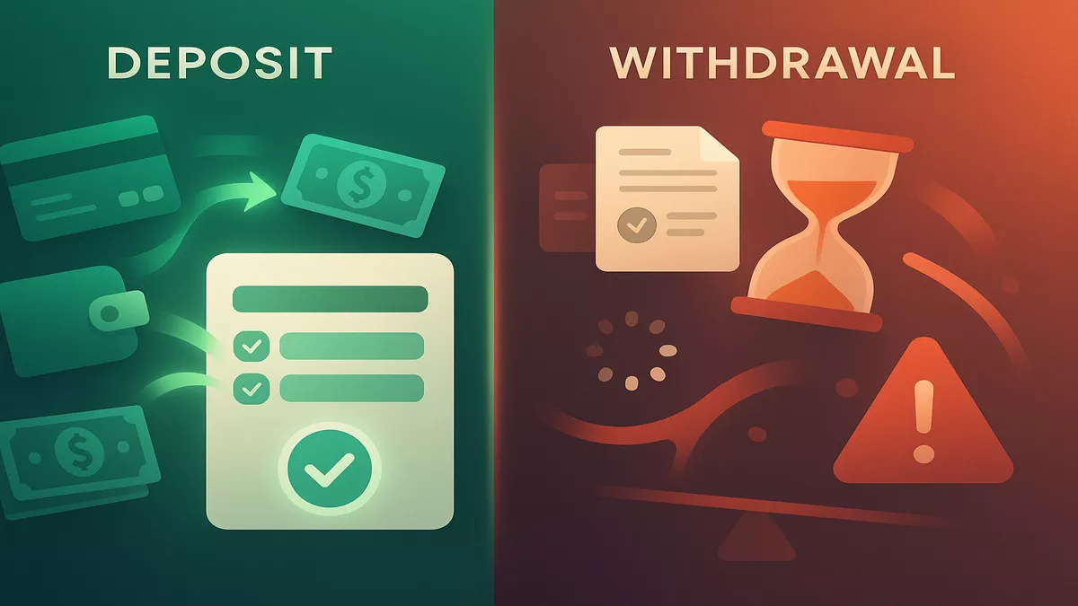 Visual comparison between smooth deposit processes and problematic withdrawal procedures at bookmakers