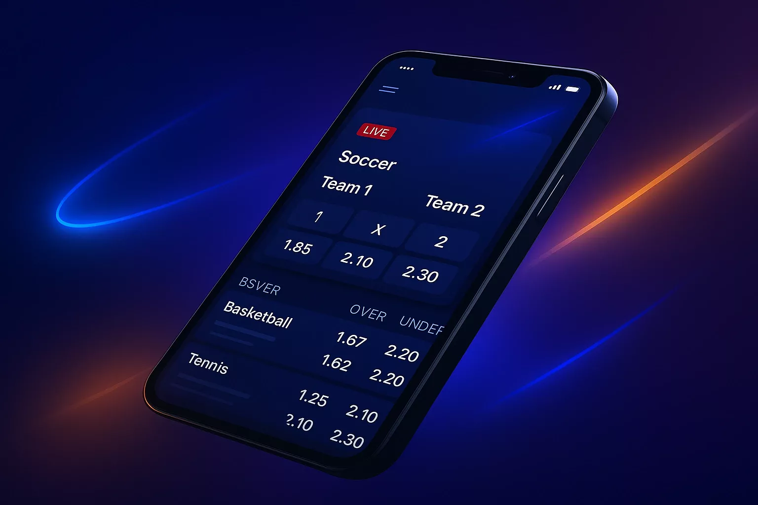 Modern sports betting guide showing smartphone with live odds and betting interface on premium gradient background