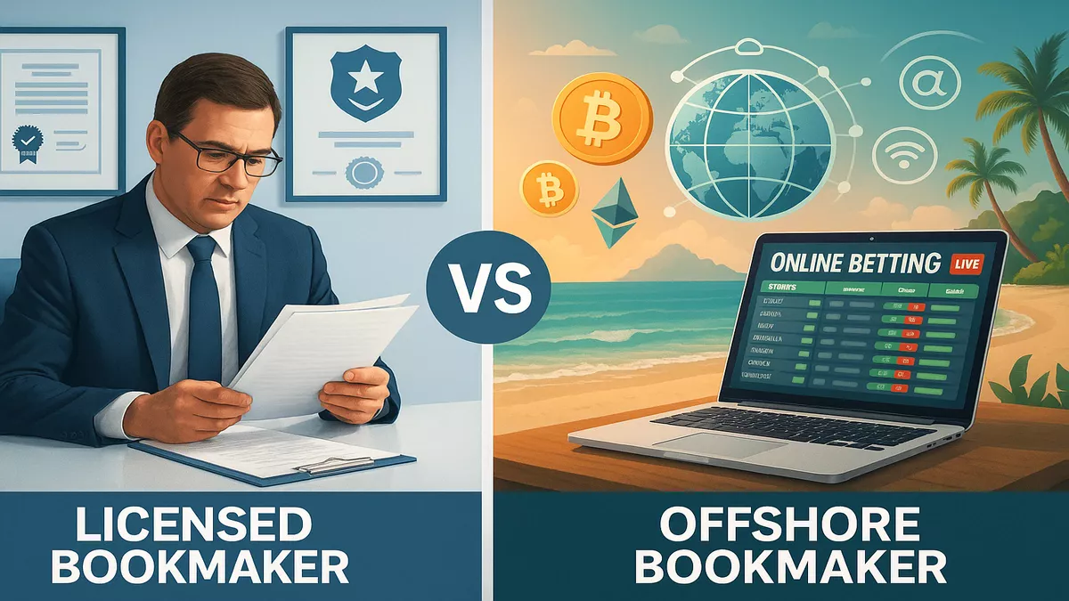 Visual comparison between licensed regulated bookmakers and offshore betting operators showing key differences in oversight and operation