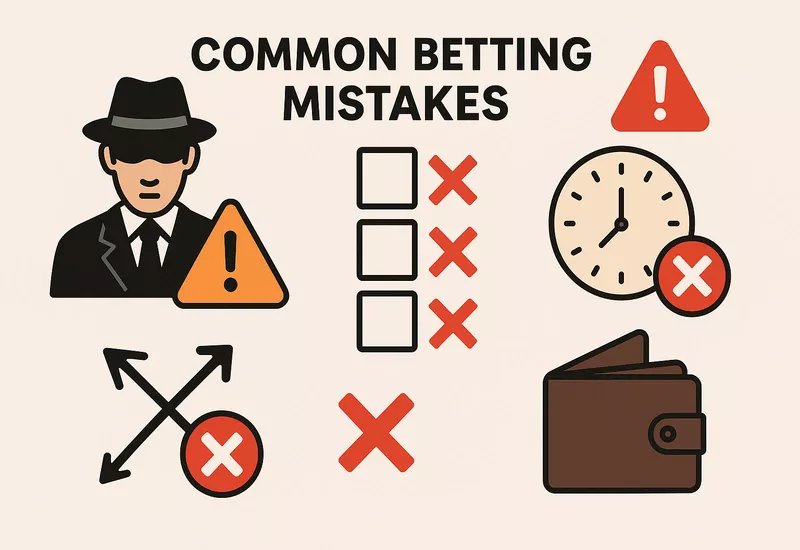 Illustration of common line shopping mistakes to avoid including sketchy bookmakers, not checking all accounts, stale lines, and low balances