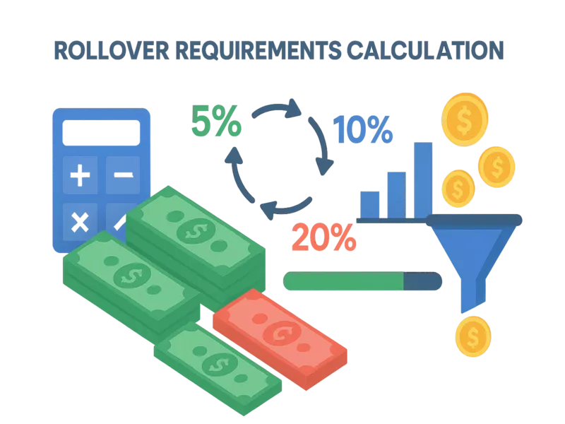 Visual representation of rollover requirements calculation showing mathematical formula and value decrease